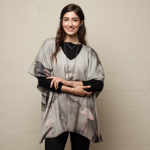 Wool Stripe Poncho Charcoal