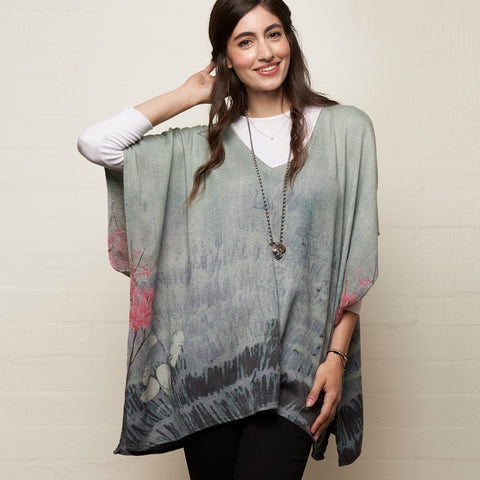 Wool Stripe Poncho Grey