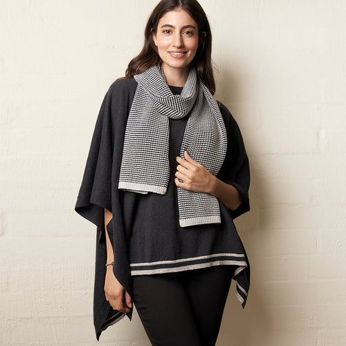 Wool Stripe Poncho Charcoal