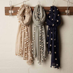 Isabel Pom Pom Scarf Soft Grey