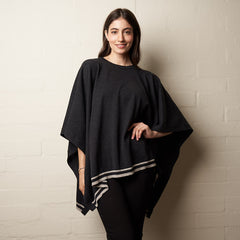 Wool Stripe Poncho Charcoal