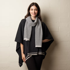 Wool Stripe Poncho Charcoal