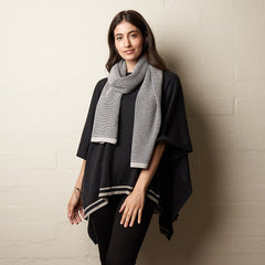 Wool Stripe Poncho Charcoal
