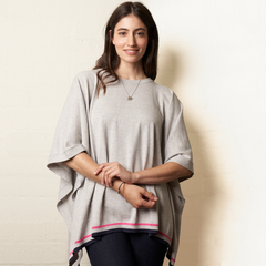 Wool Stripe Poncho Grey